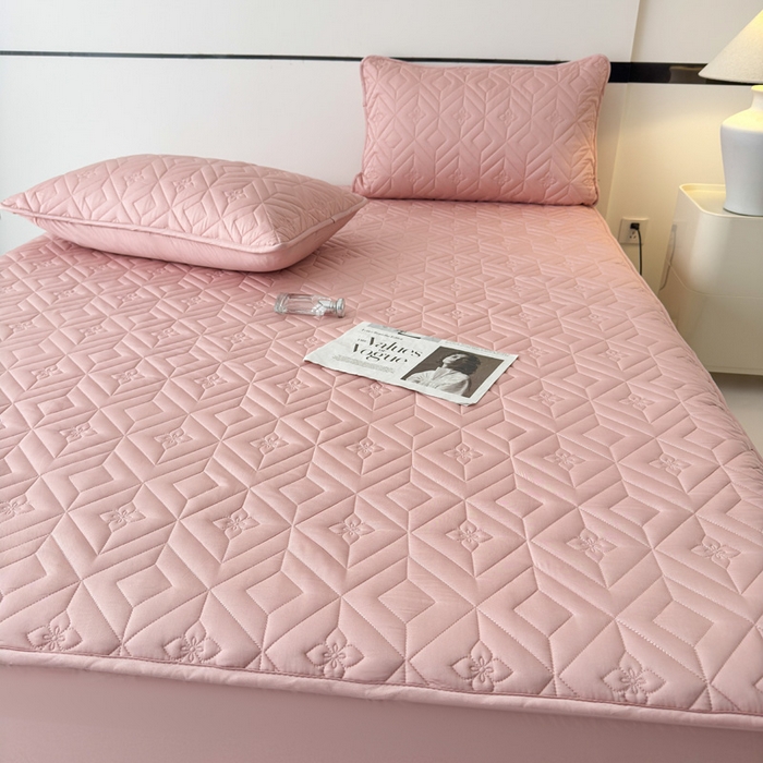 91家纺网 家纺一手货源 找家纺 云雀   2025新款舒适莱赛尔天丝夹棉床笠 菱格床笠-豆沙