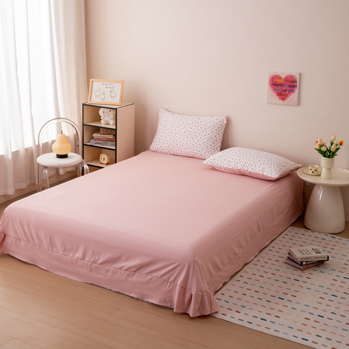 91家纺网 家纺一手货源 找家纺 南北家居 2025新款针织棉双层纱夏被四件套 粉色小花