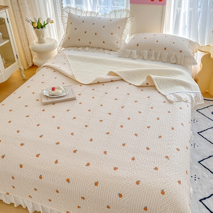 岚吉家纺 2025新款莫代尔印花床盖 小甜橙