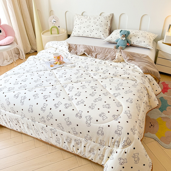 91家纺网 家纺一手货源 找家纺 熙宴家纺 2025新款A类水洗双层纱100%新疆棉花印花夏被空调被夏凉被 绅士熊