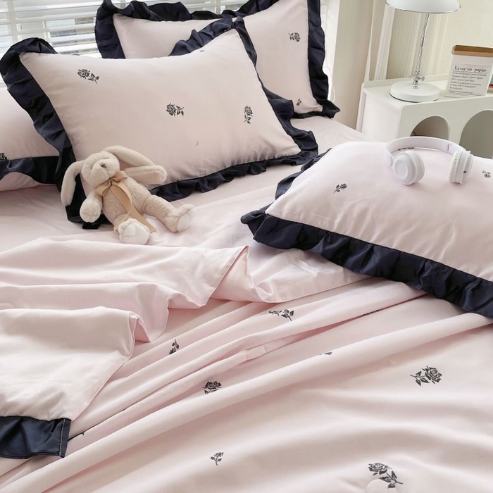 91家纺网 家纺一手货源 找家纺 绣女坊  2025新款水洗天丝夏被四件套 粉色玫瑰
