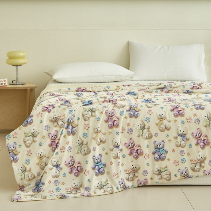 91家纺网 家纺一手货源 找家纺 子由家居 2025新款5D凉感大豆夏被 5D-可爱毛线熊