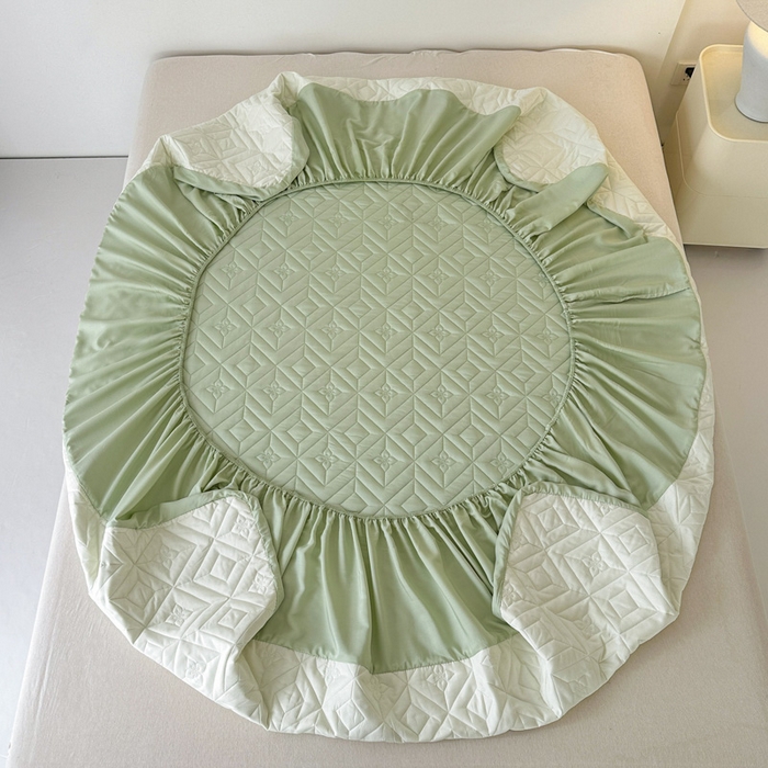 91家纺网 家纺一手货源 找家纺 云雀   2025新款舒适莱赛尔天丝夹棉床笠 菱格床笠-豆绿