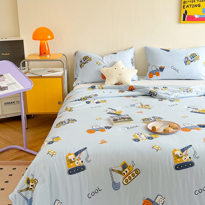 91家纺网 家纺一手货源 找家纺 麦伦家居 2025新款云柔针织棉大豆夏凉被 工程车