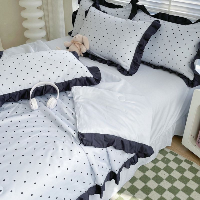 91家纺网 家纺一手货源 找家纺 绣女坊  2025新款水洗天丝夏被四件套 蓝色圆点