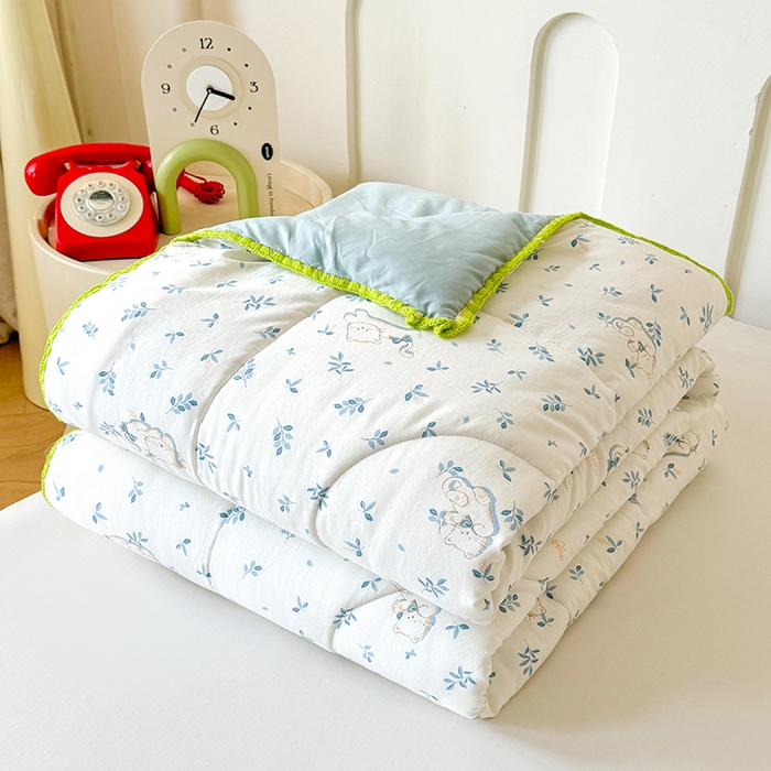 91家纺网 家纺一手货源 找家纺 熙宴家纺 2025新款A类水洗双层纱100%新疆棉花印花夏被空调被夏凉被 萌宠猫咪