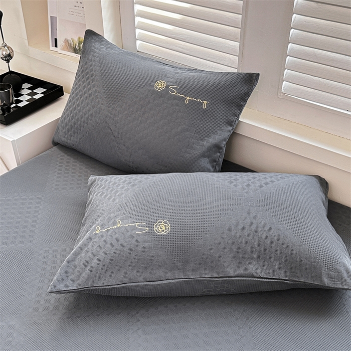 91家纺网 家纺一手货源 找家纺 曼町家居 2025新款全棉华夫格床笠 烟灰