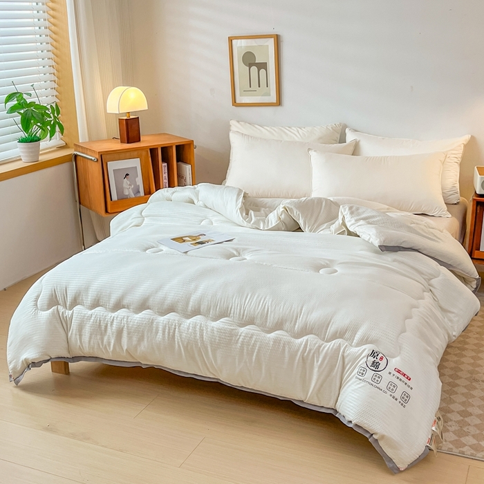 91家纺网 家纺一手货源 找家纺 百花王2025新款泡泡棉纯色简约升级款大豆被子被芯 原棉大豆被泡泡升级款 -奶白色