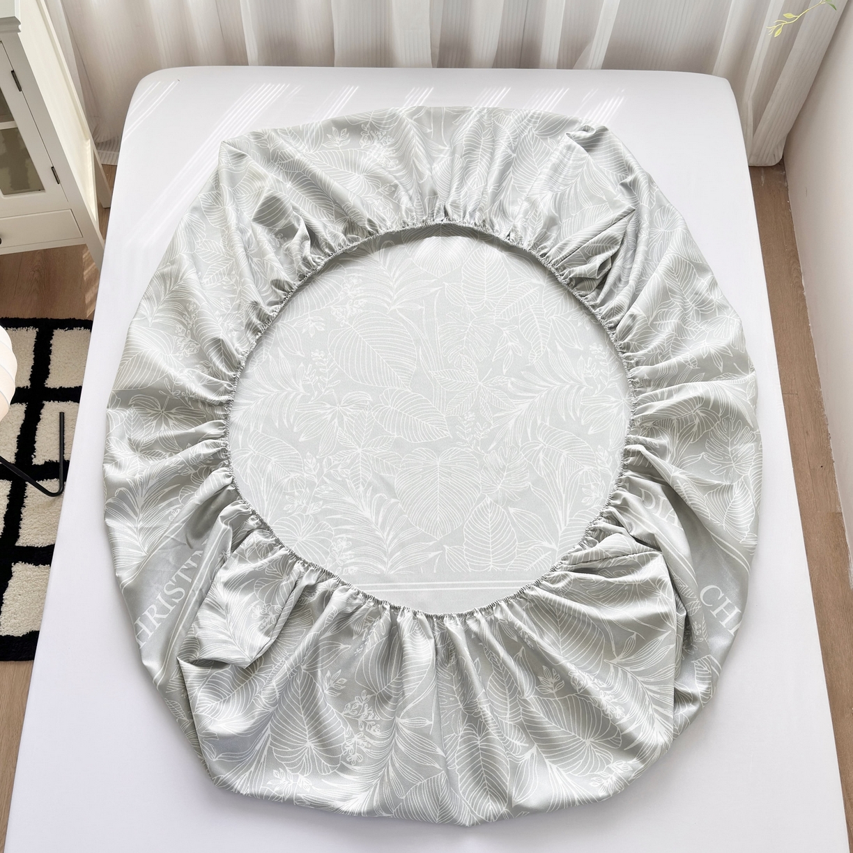 91家纺网 家纺一手货源 找家纺 乐居家纺 2025新款亲肤舒适活性印染水洗冰丝床笠 芳菲-灰