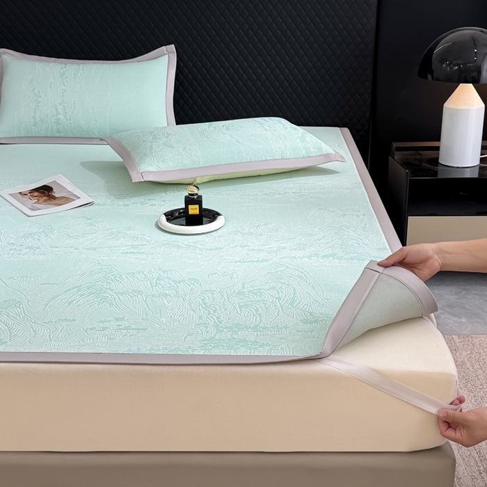 91家纺网 家纺一手货源 找家纺 小萌虎 2025新款PE高分子凉感大提花凉席席子 山水