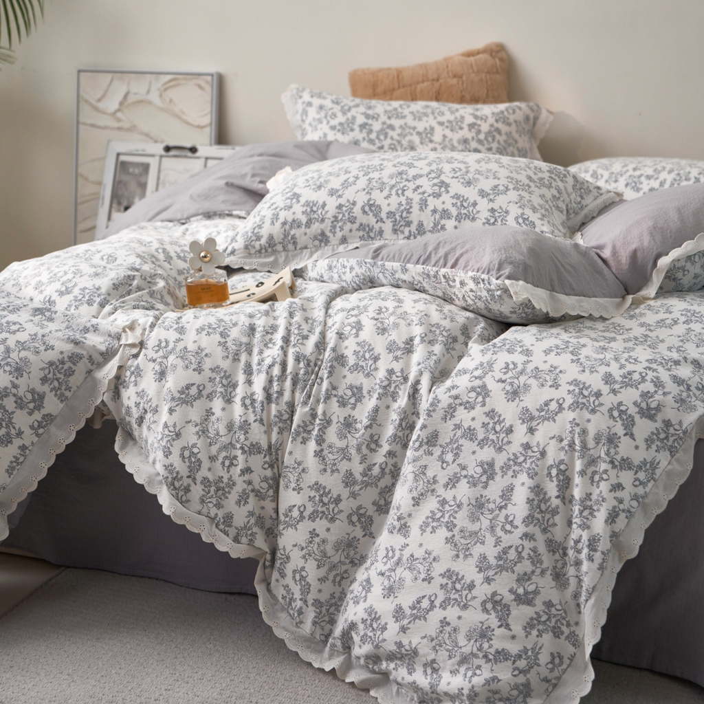 91家纺网 家纺一手货源 找家纺 漫仙阁家纺 2025新款双层纱花边款韩版四件套 法式浪漫