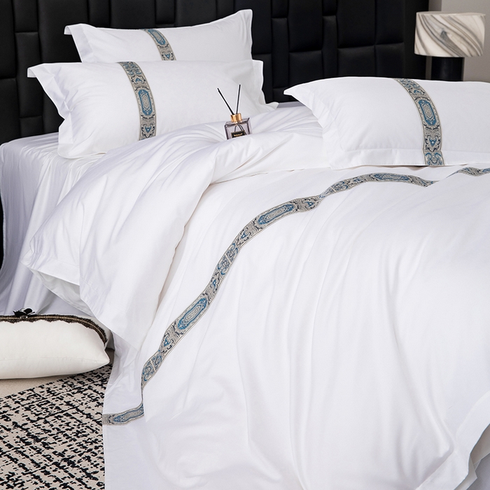 91家纺网 家纺一手货源 找家纺 优必恩 2025新款高支高密民宿酒店织带款四件套套件 花川