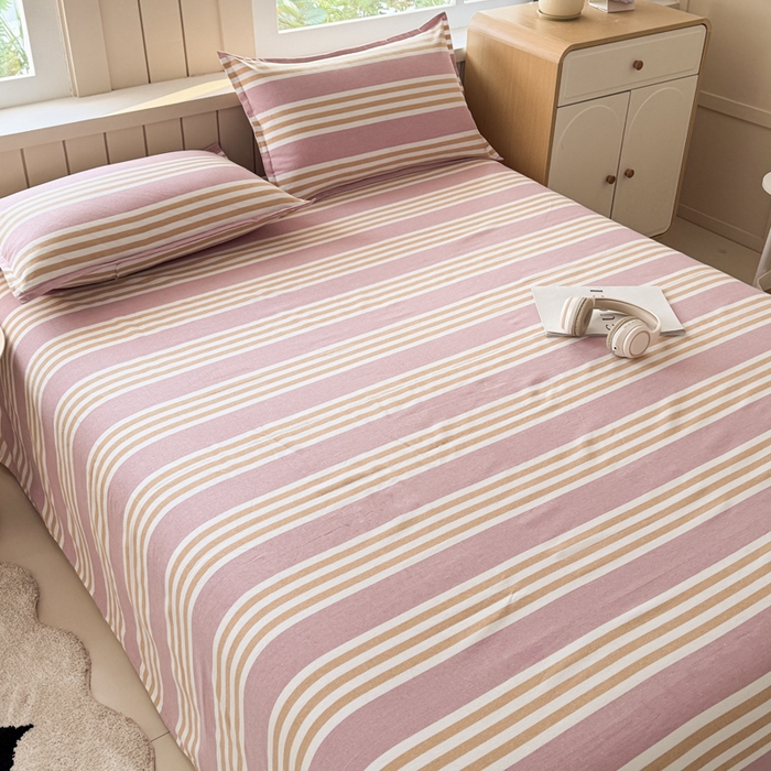 91家纺网 家纺一手货源 找家纺 金泰莱 2025新款色织老粗布四件套全棉四件套纯棉四件套 粉恋