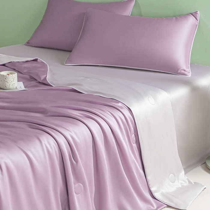 91家纺网 家纺一手货源 找家纺 爱彼家纺 2025夏季新款麻绳款冰丝夏被夏凉被空调被四件套-风格一 麻绳款夏被-风信紫+青灰