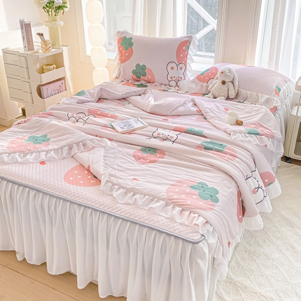 91家纺网 家纺一手货源 找家纺 （总）康纳利2025新款A类冰豆豆床裙款凉席夏被四件套凉感丝空调被送买家秀