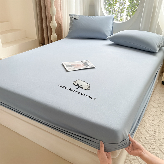 91家纺网 家纺一手货源 找家纺 布卢姆床垫 2025新款全棉烫画全棉老粗布床笠 棉朵-蓝灰