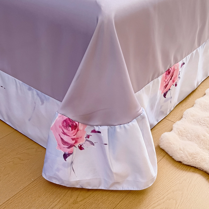 91家纺网 家纺一手货源 找家纺 找底底家纺 2025新款60S水洗天丝夏被夏凉被空调被床裙四件套 浪漫玫瑰