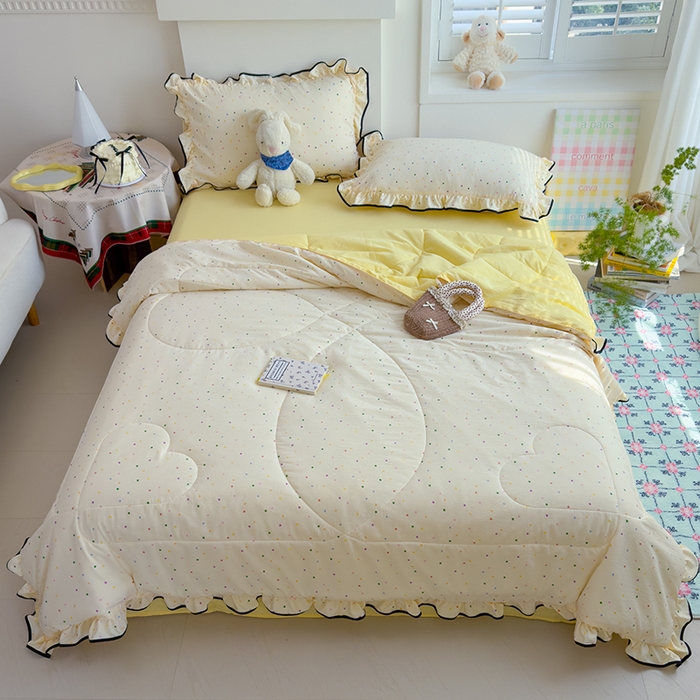 91家纺网 家纺一手货源 找家纺 慕尚 2025新款云感棉花边夏凉被空调被 彩色小圆点