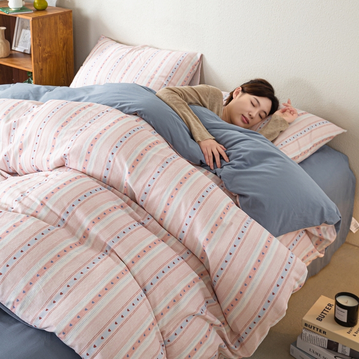 91家纺网 家纺一手货源 找家纺 2025新款全棉水洗棉双层纱印花四件套 简之