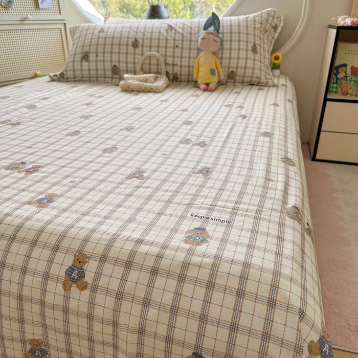 91家纺网 家纺一手货源 找家纺 百寐 2025新款13372全棉纯棉印花双人枕套+同款床单 格子熊
