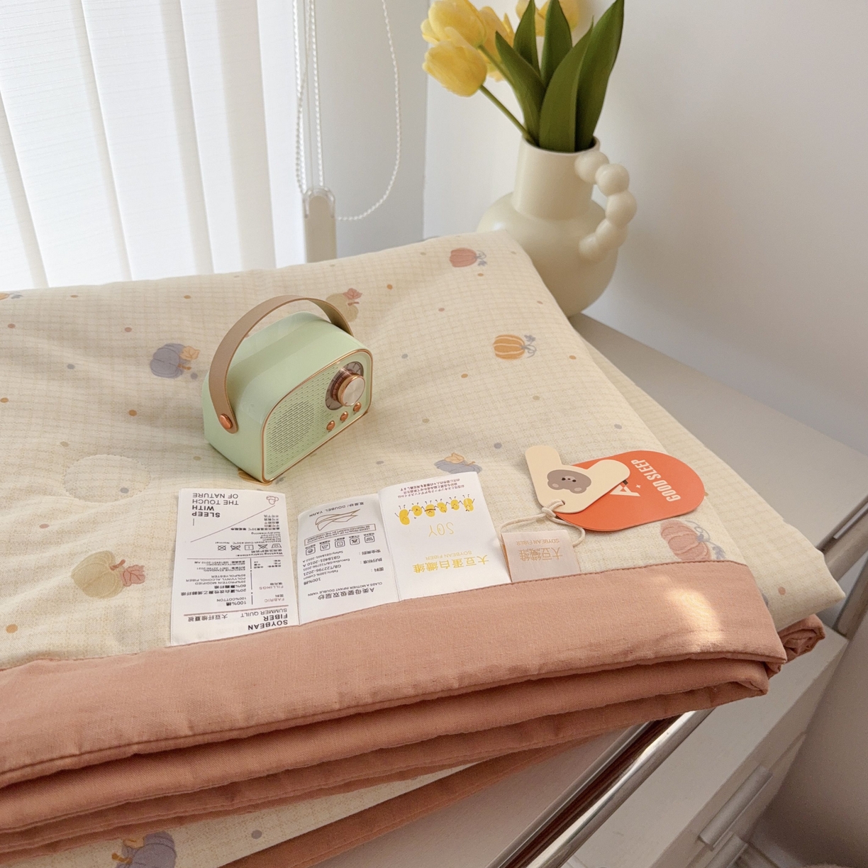 91家纺网 家纺一手货源 找家纺 于果 2025新款全棉双层纱夏被四件套 格格南瓜