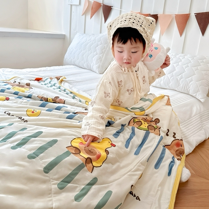 91家纺网 家纺一手货源 找家纺 兜米  2025夏季A类针织棉夏凉被小清新卡通双面针织棉空调被子被芯 卡皮八拉