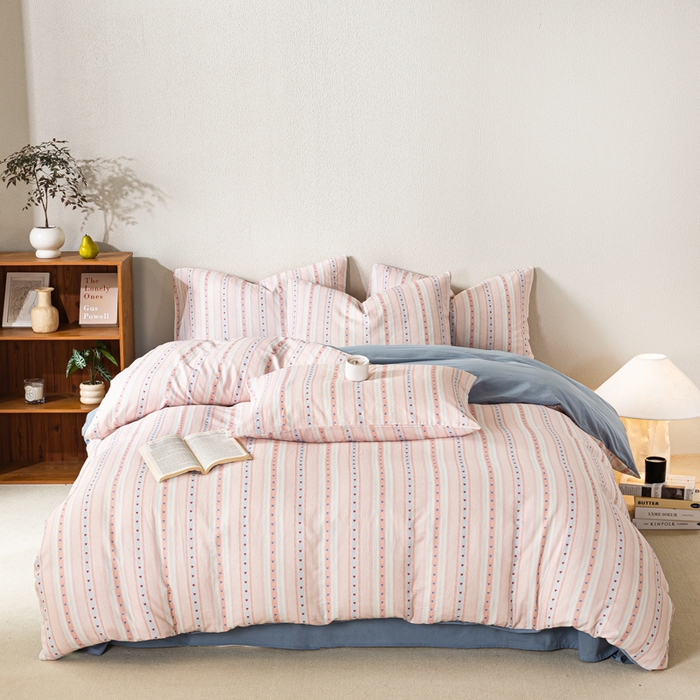 91家纺网 家纺一手货源 找家纺 2025新款全棉水洗棉双层纱印花四件套 简之