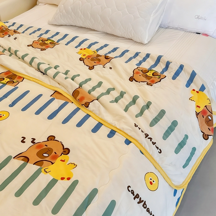 91家纺网 家纺一手货源 找家纺 兜米  2025夏季A类针织棉夏凉被小清新卡通双面针织棉空调被子被芯 卡皮八拉