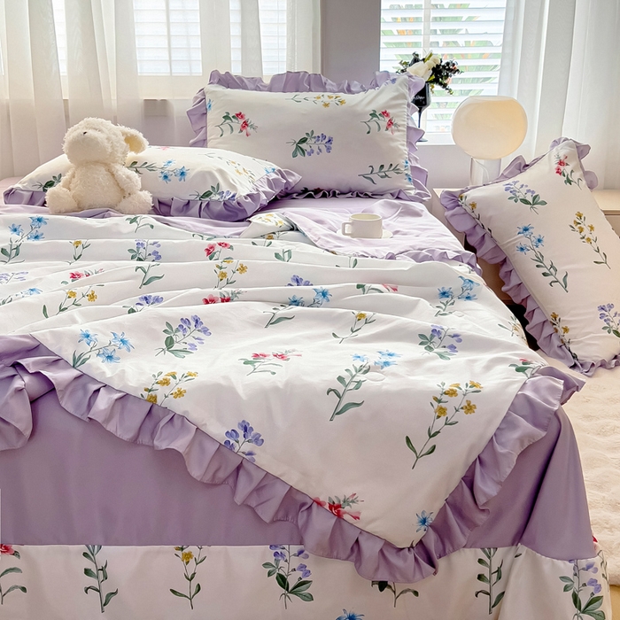 91家纺网 家纺一手货源 找家纺 找底底家纺 2025新款60S水洗天丝夏被夏凉被空调被床裙四件套 梦语