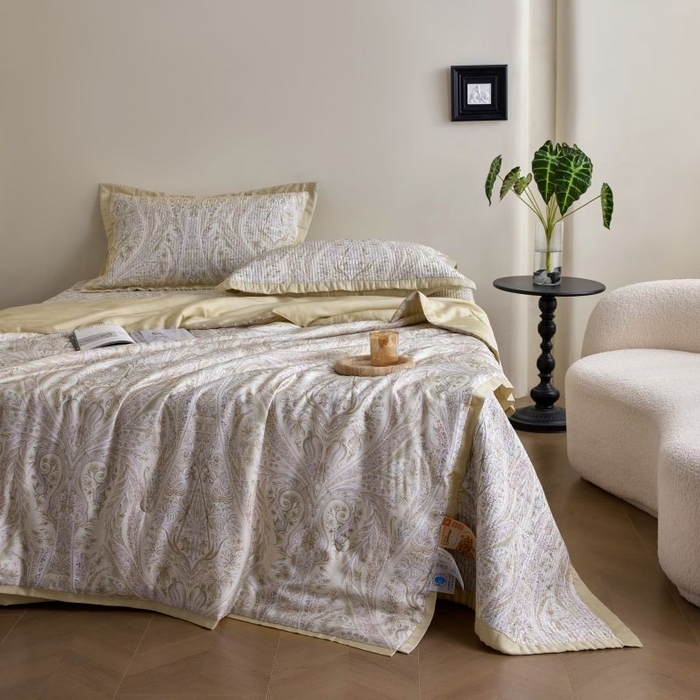 91家纺网 家纺一手货源 找家纺 黛舒家居2025新款天丝水洗印花夏被床盖三件套 莉格西塔