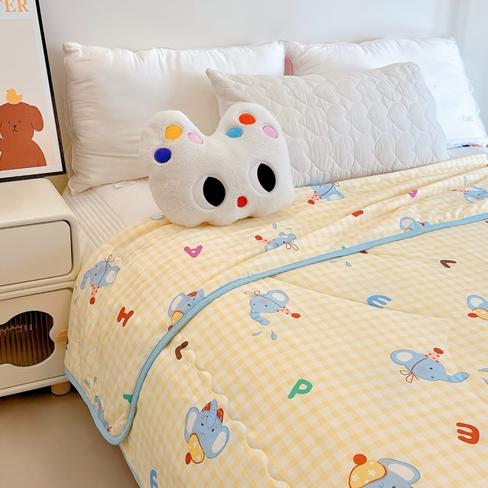 91家纺网 家纺一手货源 找家纺 兜米  2025夏季A类针织棉夏凉被小清新卡通双面针织棉空调被子被芯 字母小象