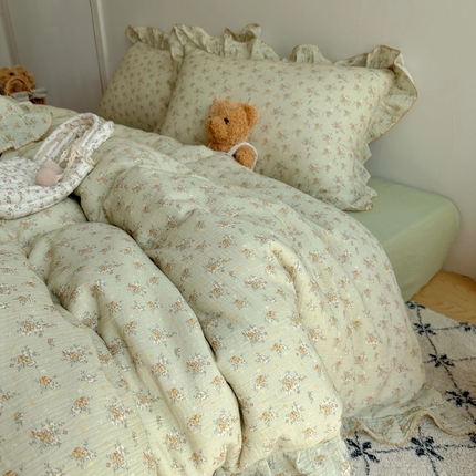 91家纺网 家纺一手货源 找家纺 （总）2025新韩版花边全棉双层皱皱纱布四件套