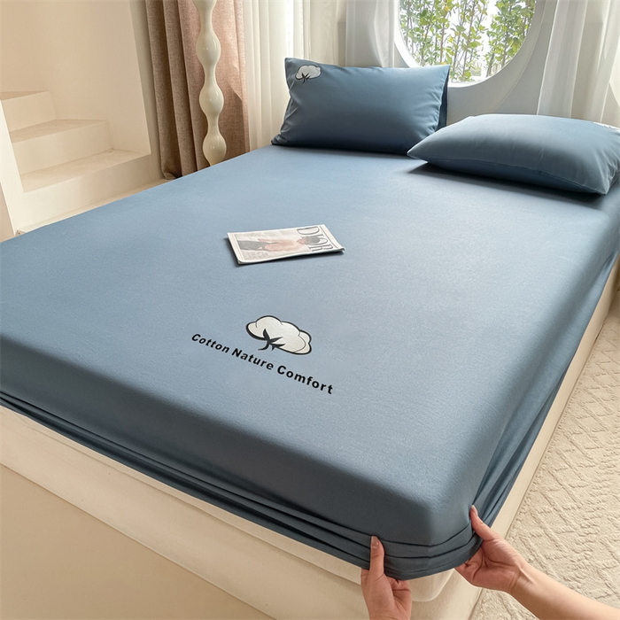 91家纺网 家纺一手货源 找家纺 布卢姆床垫 2025新款全棉烫画全棉老粗布床笠 棉朵-藏蓝