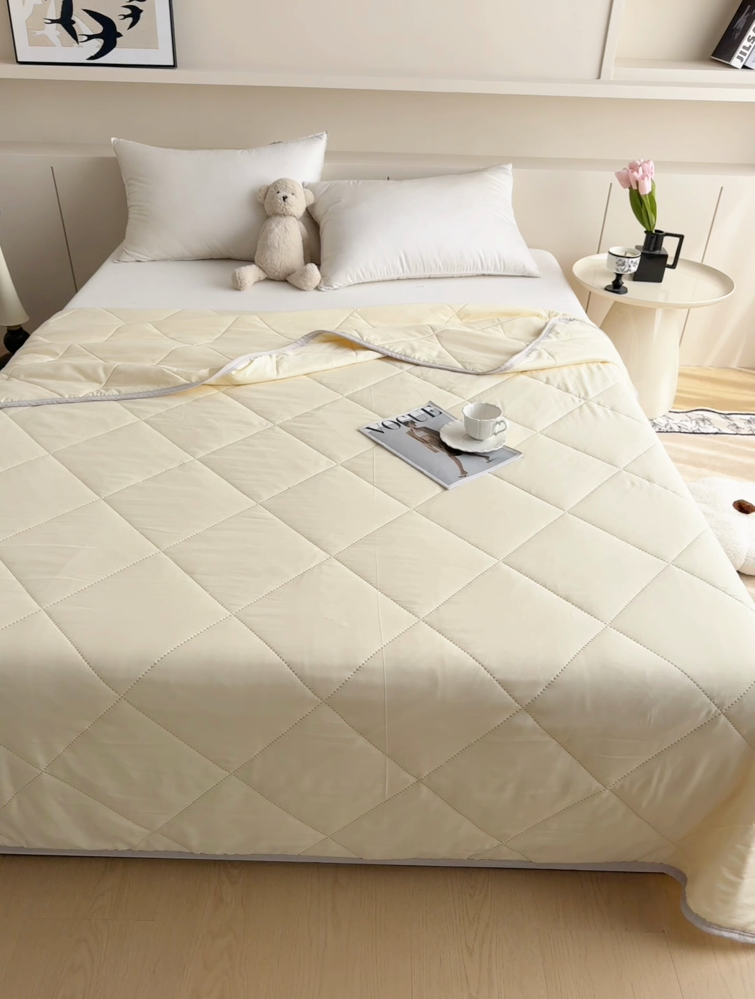 91家纺网 家纺一手货源 找家纺 薇玛仕 2025新款外贸款纯色亲肤磨毛超声波空调被 暖心黄