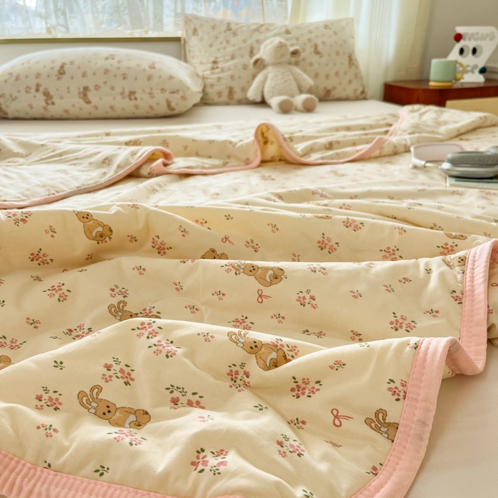 91家纺网 家纺一手货源 找家纺 葡萄家 2025新款A类母婴级大豆纤维牛奶丝针织棉夏凉被空调被-系列二 花粉