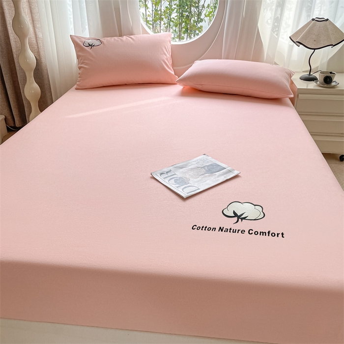 91家纺网 家纺一手货源 找家纺 布卢姆床垫 2025新款全棉烫画全棉老粗布床笠 棉朵-珊瑚粉