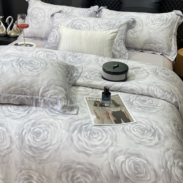 91家纺网 家纺一手货源 找家纺 莱豫2025新款50支莱赛尔天丝四件套 雾色玫瑰