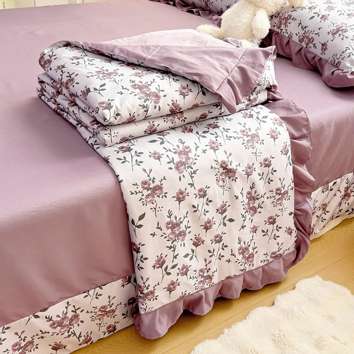 91家纺网 家纺一手货源 找家纺 找底底家纺 2025新款60S水洗天丝夏被夏凉被空调被床裙四件套 满园芬芳