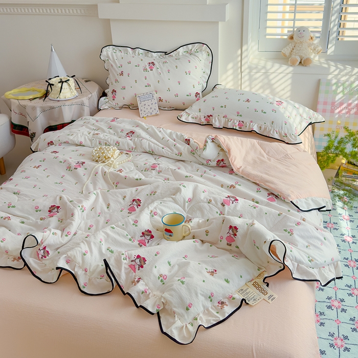 91家纺网 家纺一手货源 找家纺 慕尚 2025新款云感棉花边夏凉被空调被 小仙女