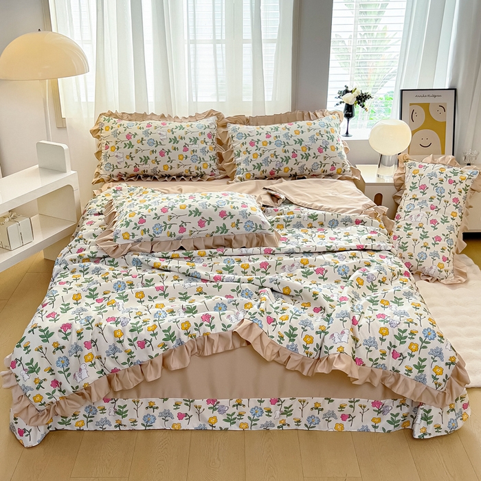 91家纺网 家纺一手货源 找家纺 找底底家纺 2025新款60S水洗天丝夏被夏凉被空调被床裙四件套 田园牧歌