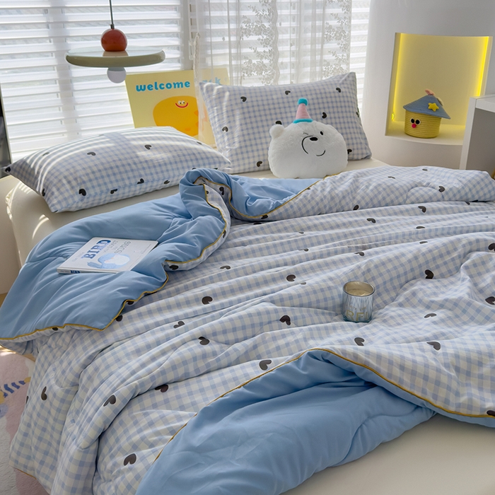 91家纺网 家纺一手货源 找家纺 美派工厂店2025新款水洗邹邹纱夏被 小幸运-蓝黑