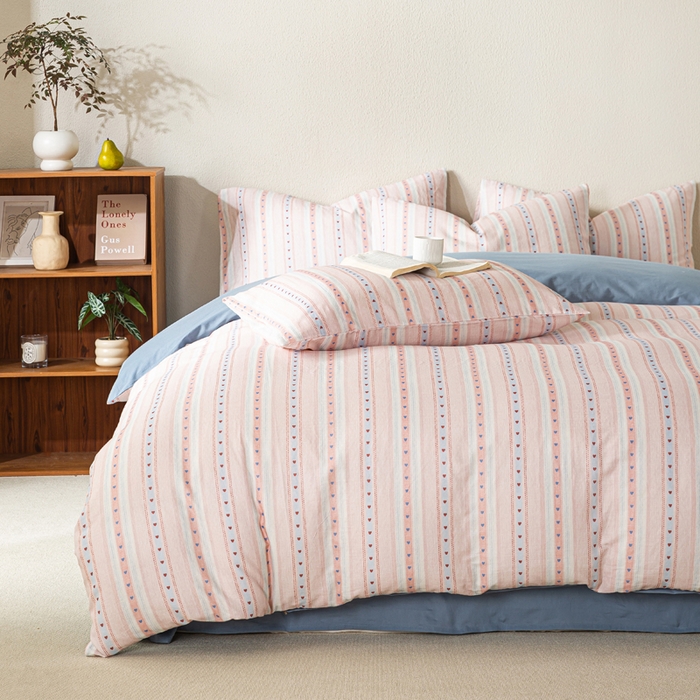 91家纺网 家纺一手货源 找家纺 2025新款全棉水洗棉双层纱印花四件套 简之