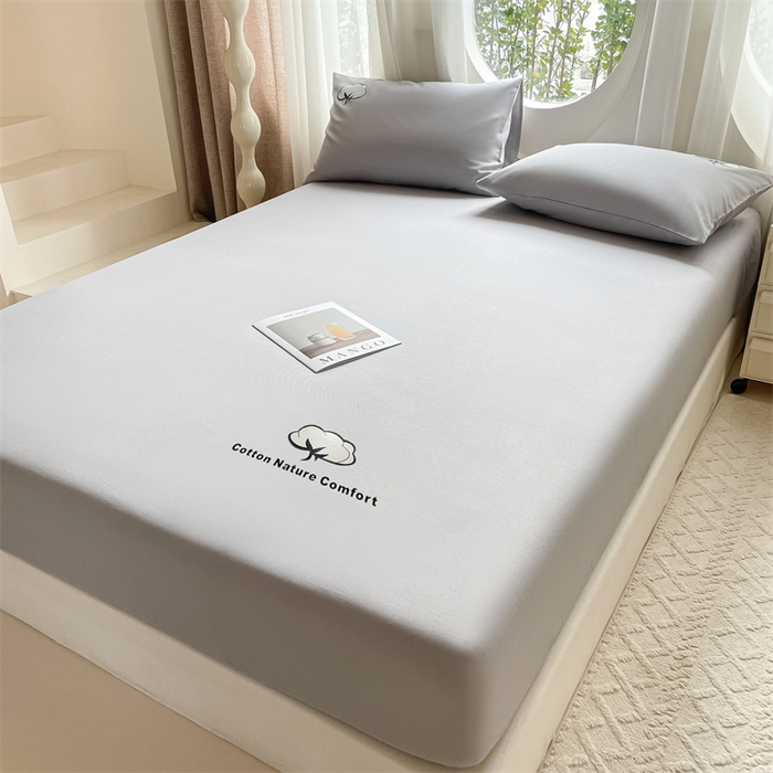 91家纺网 家纺一手货源 找家纺 布卢姆床垫 2025新款全棉烫画全棉老粗布床笠 棉朵-浅灰