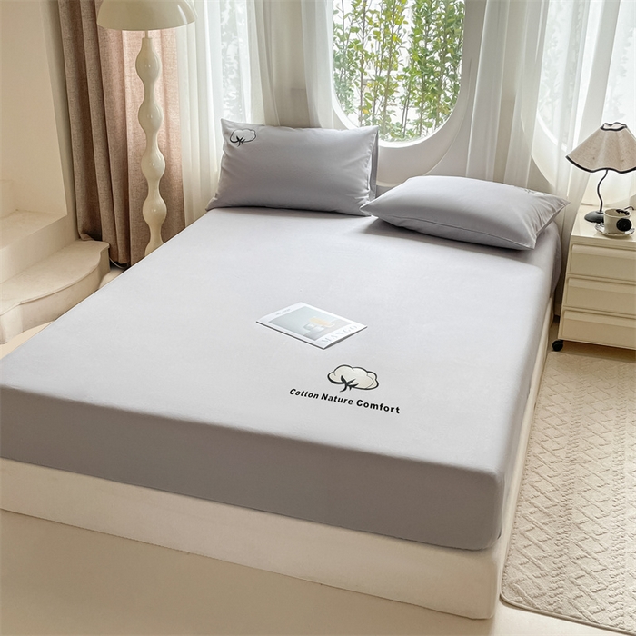 91家纺网 家纺一手货源 找家纺 布卢姆床垫 2025新款全棉烫画全棉老粗布床笠 棉朵-浅灰