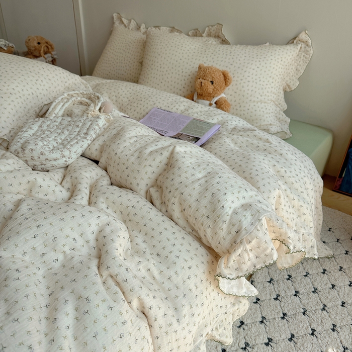 91家纺网 家纺一手货源 找家纺 （总）2025新韩版花边全棉双层皱皱纱布四件套