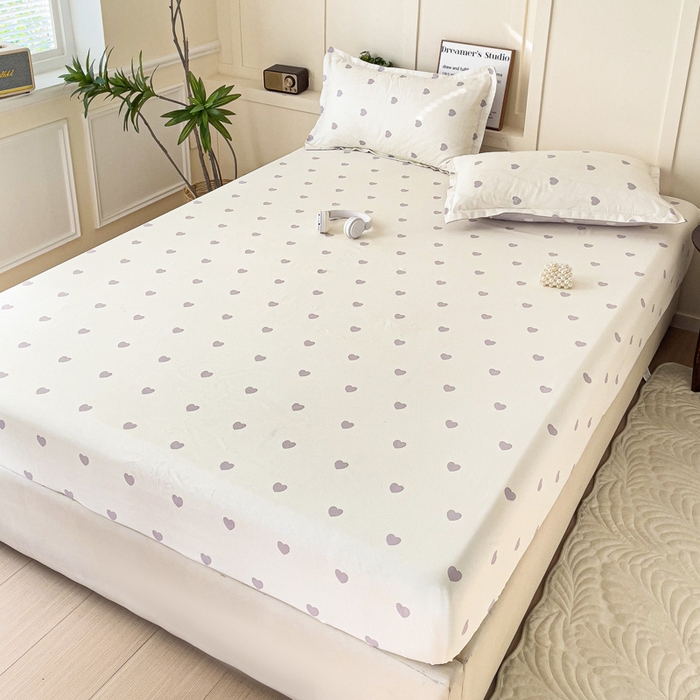 91家纺网 家纺一手货源 找家纺 朵朵家纺 2025新款亲肤棉芦荟棉床笠单床笠，磨毛床笠，印花床笠（可定制尺寸 ） 爱心灰
