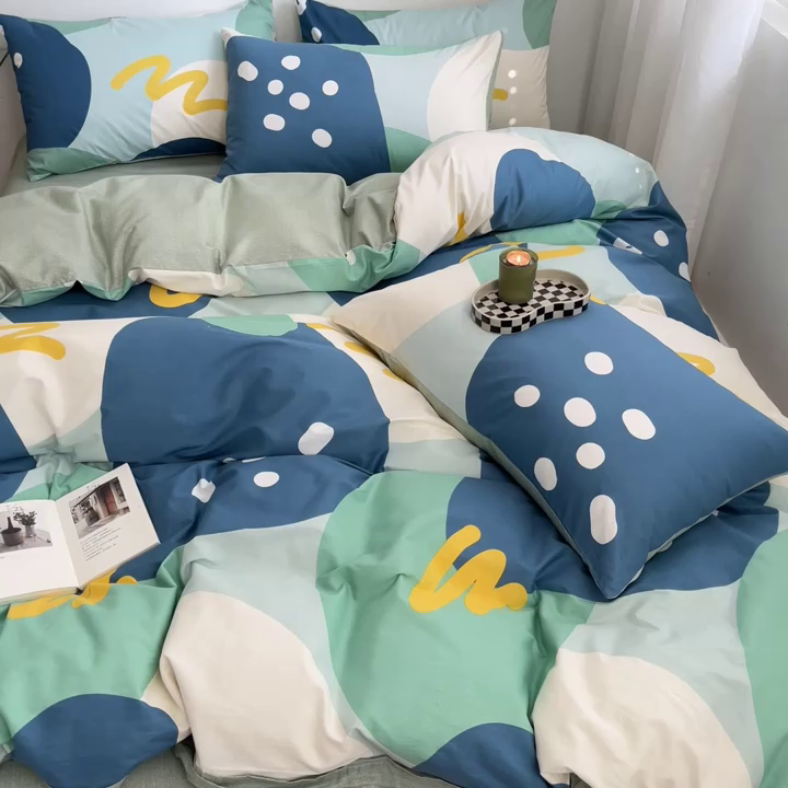 91家纺网 家纺一手货源 找家纺 吉象2025新款全棉印花北欧极简四件套系列 悉尼绿（风格一）
