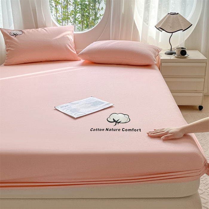 91家纺网 家纺一手货源 找家纺 布卢姆床垫 2025新款全棉烫画全棉老粗布床笠 棉朵-珊瑚粉