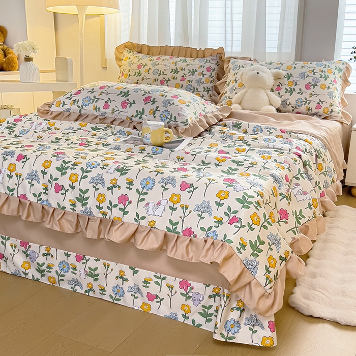 91家纺网 家纺一手货源 找家纺 找底底家纺 2025新款60S水洗天丝夏被夏凉被空调被床裙四件套 田园牧歌