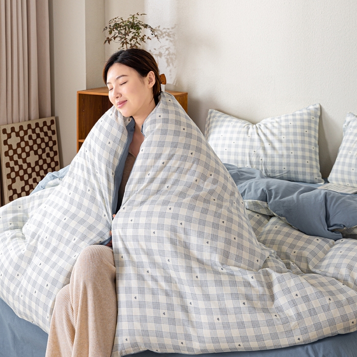 91家纺网 家纺一手货源 找家纺 2025新款全棉水洗棉双层纱印花四件套 伯克利-蓝